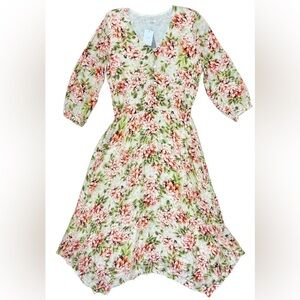 J Jill Pebble Hydrangea Garden Dipped Hem Midi Dress Size S Cottage Easter NWT